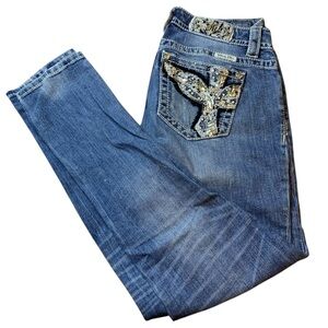 Miss Me Mid-Rise Skinny Jeans Wings Bling Studded Denim Sz 29 x 30